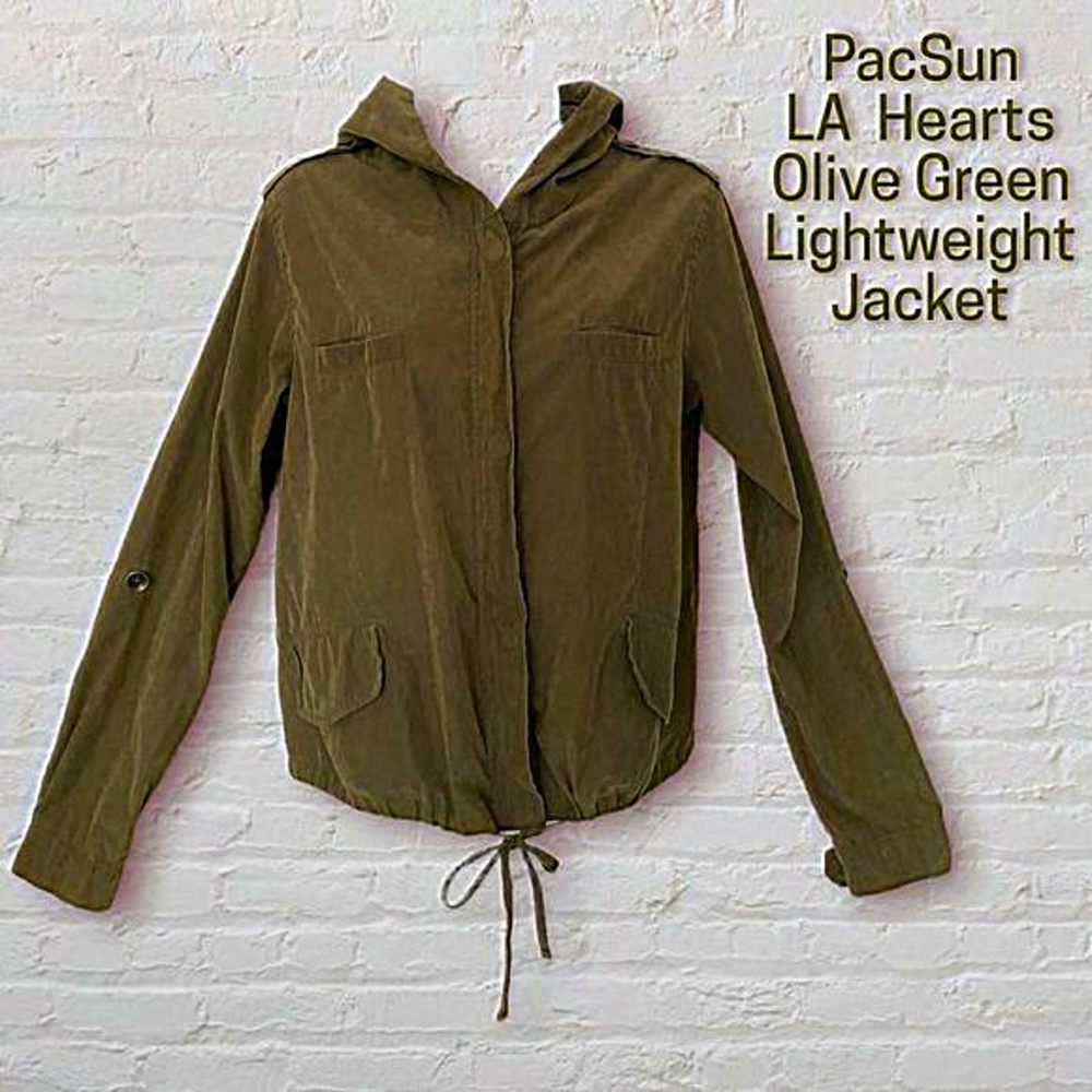PacSun LA Hearts Olive Green‎ Lightweight Jacket With Hood CoastalVibes